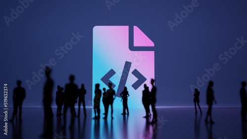 3d rendering people in front of symbol of file code on background