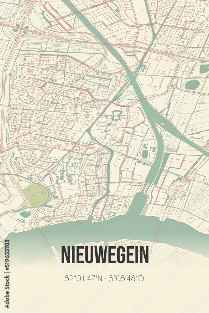 Fototapeta premium Nieuwegein, Utrecht vintage street map. Retro Dutch city plan.