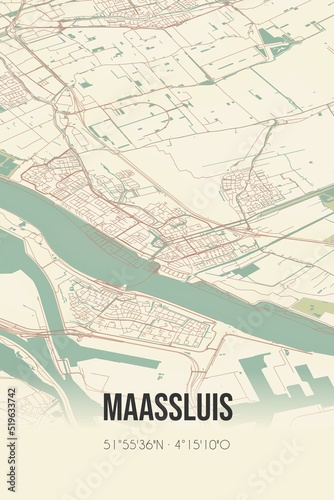 Maassluis, Zuid-Holland vintage street map. Retro Dutch city plan. photo