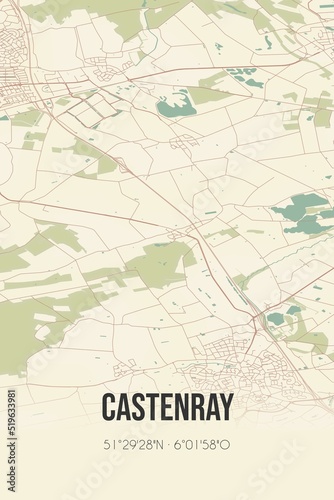 Castenray  Limburg vintage street map. Retro Dutch city plan.
