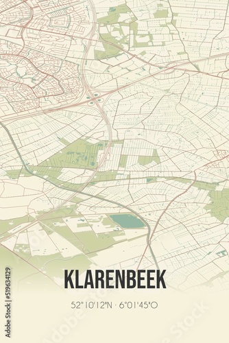 Klarenbeek  Gelderland  Veluwe region vintage street map. Retro Dutch city plan.