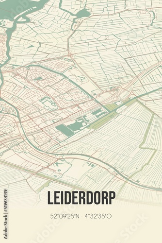 Leiderdorp  Zuid-Holland  Randstad region vintage street map. Retro Dutch city plan.