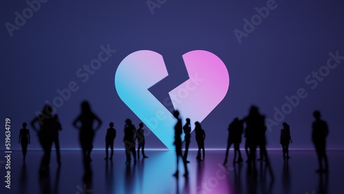 3d rendering people in front of symbol of heart broken on background