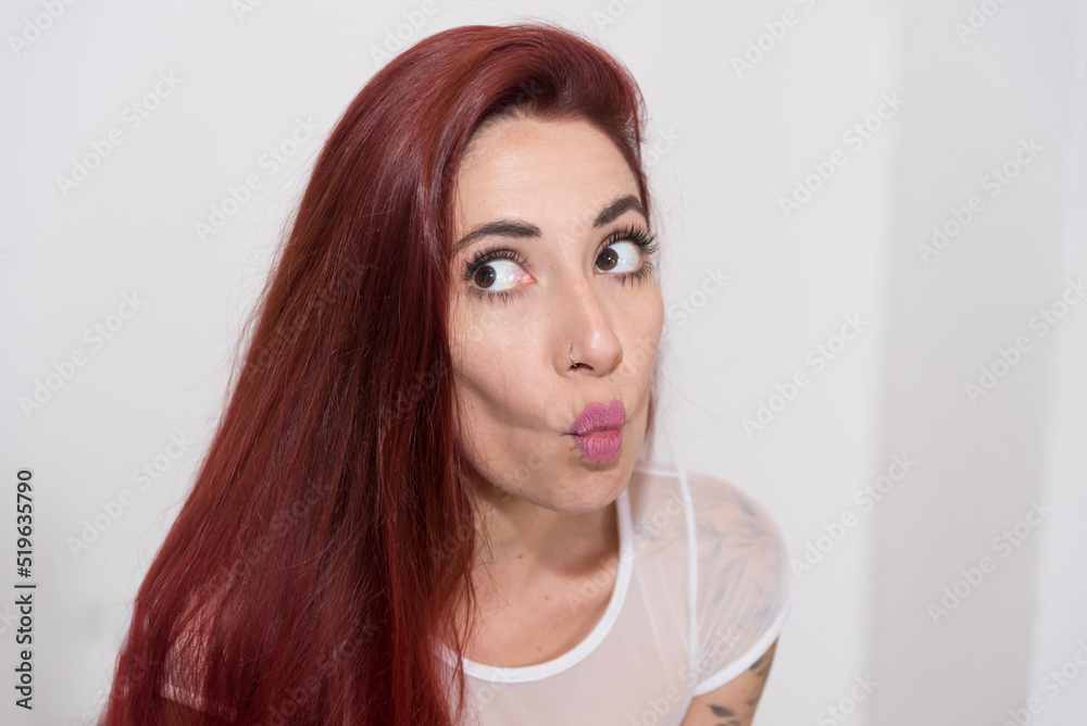 portrait of a woman, kissing