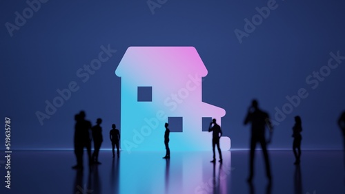 3d rendering people in front of symbol of house on background © Destrosvet
