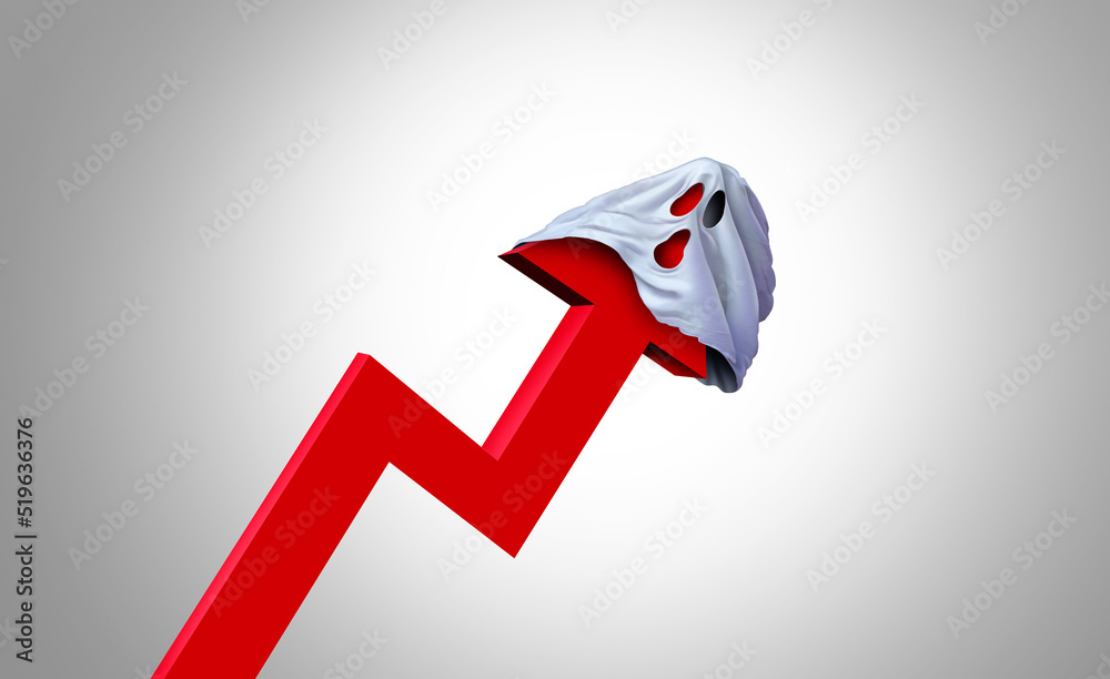 Φωτογραφία Halloween season Inflation concept as Autumn ghost symbol being hit by an upward leaning financial chart arrow representing rising Fall seasonal prices with 3D elements