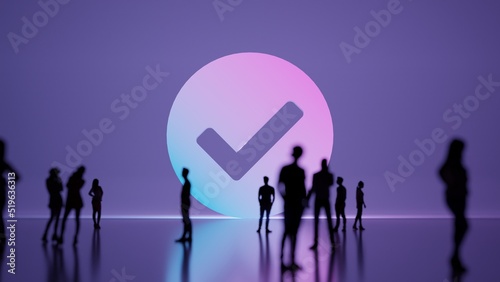 3d rendering people in front of symbol of check circle on background