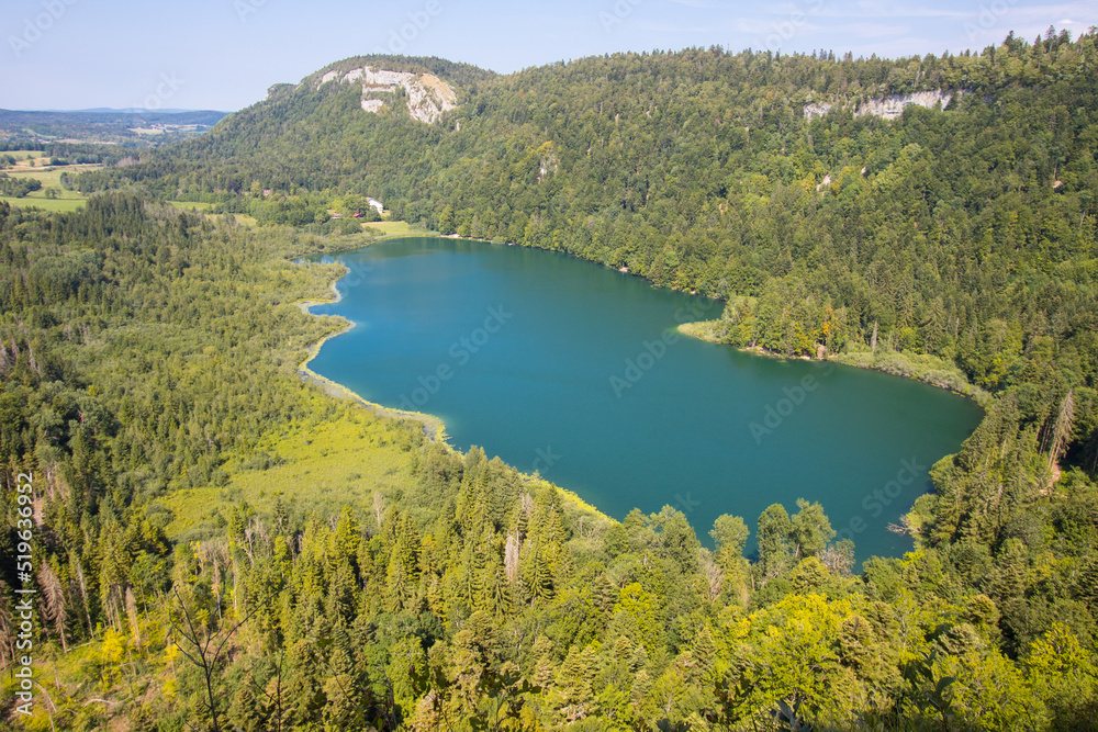 Bonlieu lake and mountains in Jura in France Bonlieu lake and mountains in Jura in France
