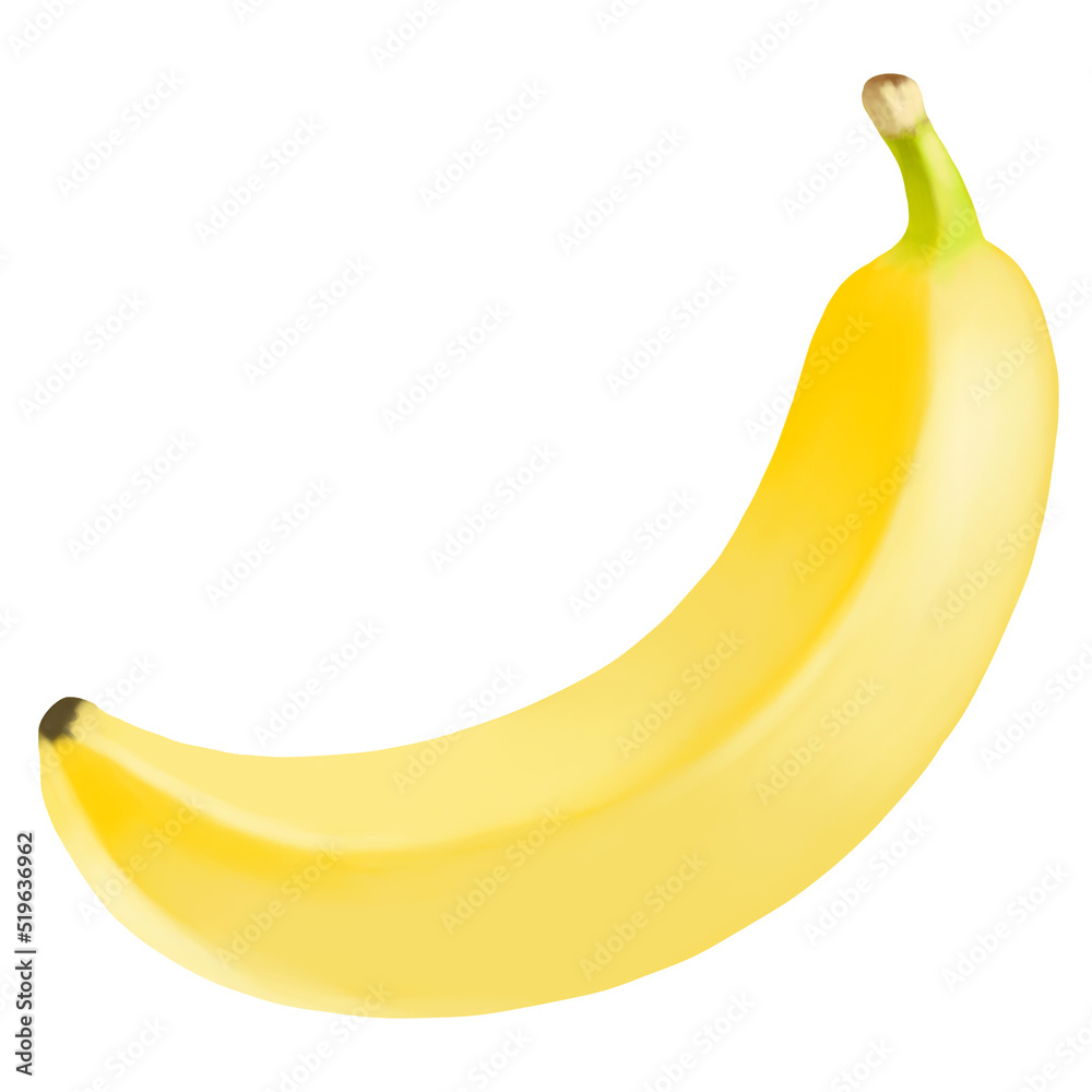 Juicy banana fruit isolated on a white background. Digital art