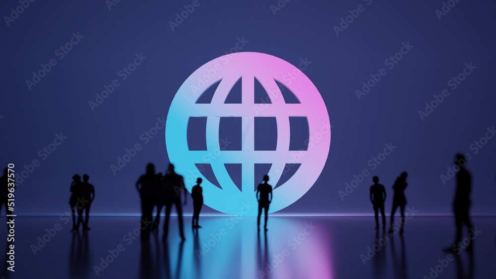 Naklejka premium 3d rendering people in front of symbol of internet on background
