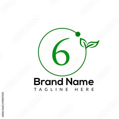 Eco Logo On Letter 6 Template. Eco On 6 Letter, Initial Eco, Leaf, Nature, Green Sign Concept