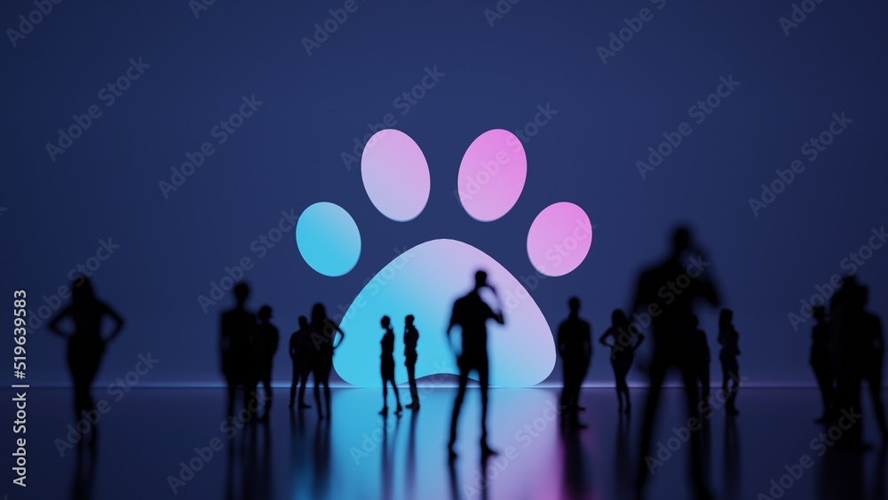 3d rendering people in front of symbol of paw on background