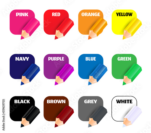 Cartoon Vector Illustration of Basic Colors. Educational Set with English names of colors for Children.