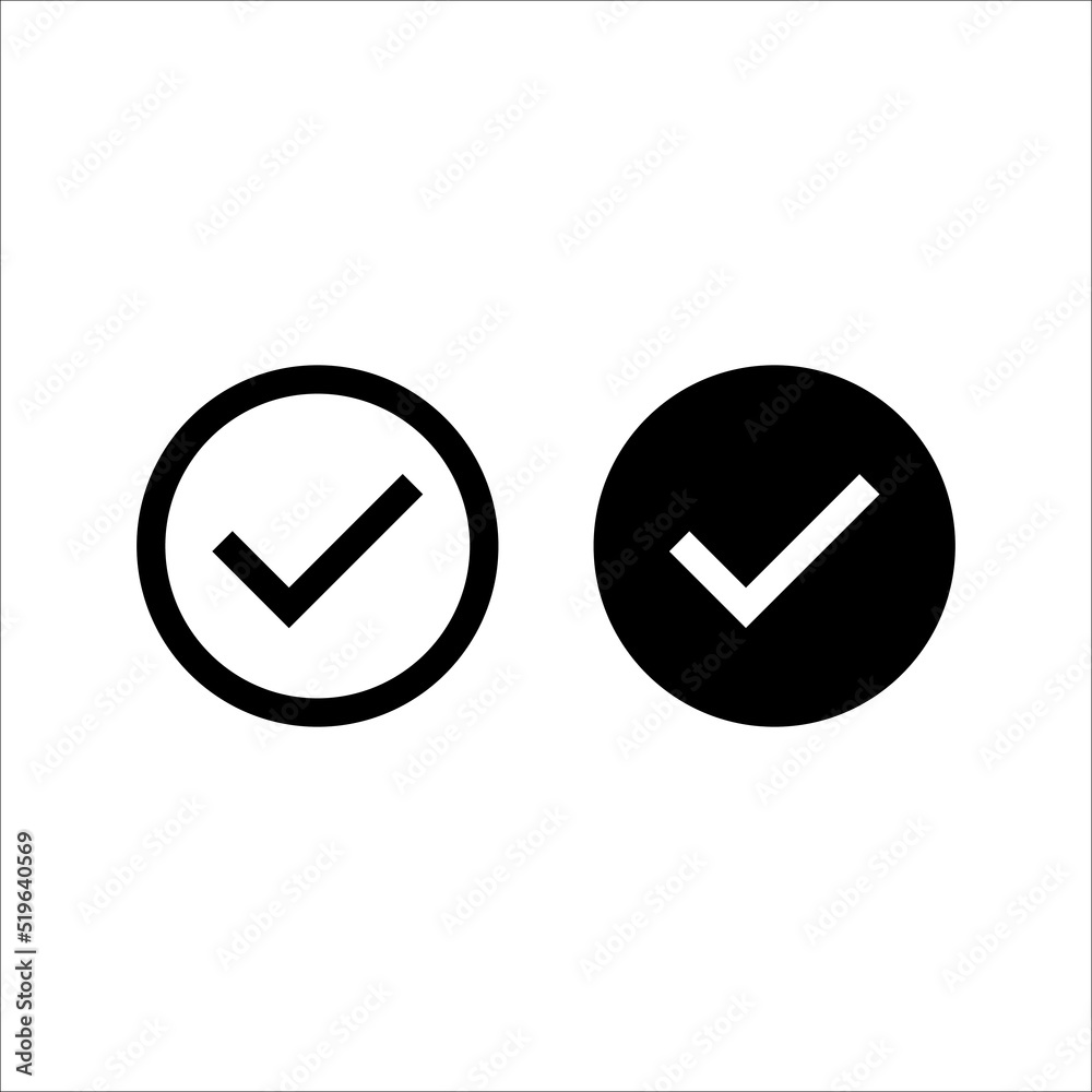 Check mark and cross or x icon in flat style on white background