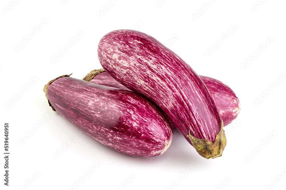 Purple striped eggplant, isolated on white background. Purple striped eggplant, isolated on white background.