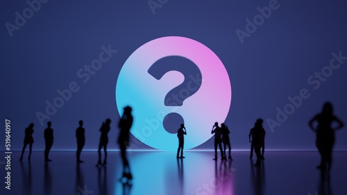 3d rendering people in front of symbol of question circle on background