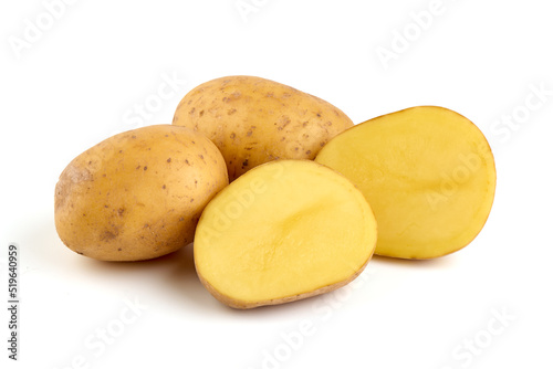 Fresh potatoes, organic potato, isolated on white background.