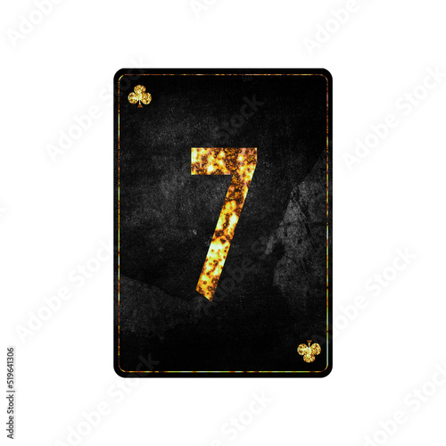 Digit seven. Alphabet on vintage playing cards. Isolated on white background. Design