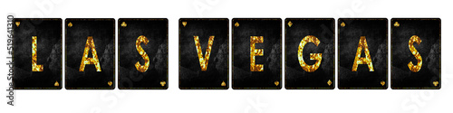 Photography Las Vegas, words, from alphabet on vintage playing cards, isolated on a white background
