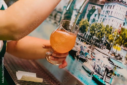 Craft beer being served in a special glass in Brazilian Pub