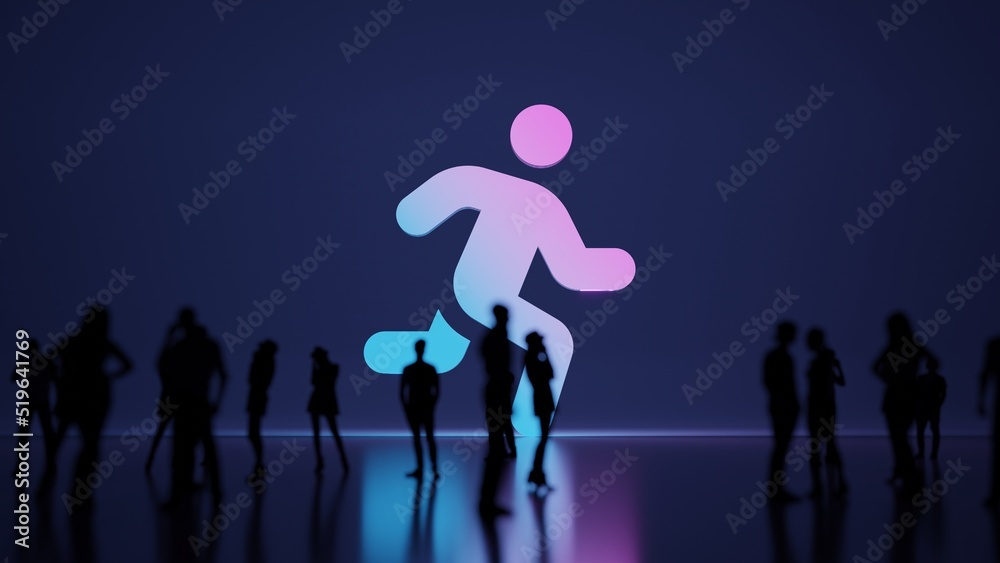 3d rendering people in front of symbol of running on background