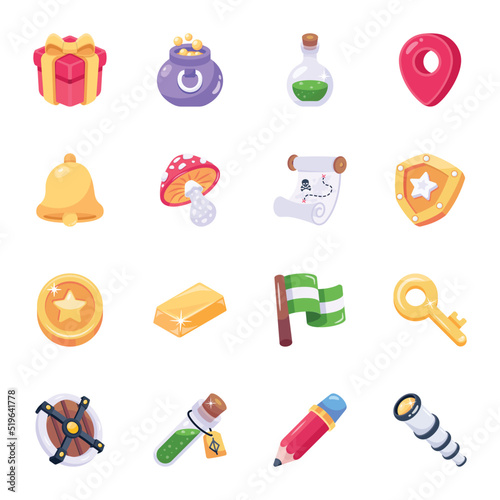 Collection of Game Elements Flat Icons 

