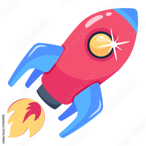 Modern handcrafted flat icon of rocket