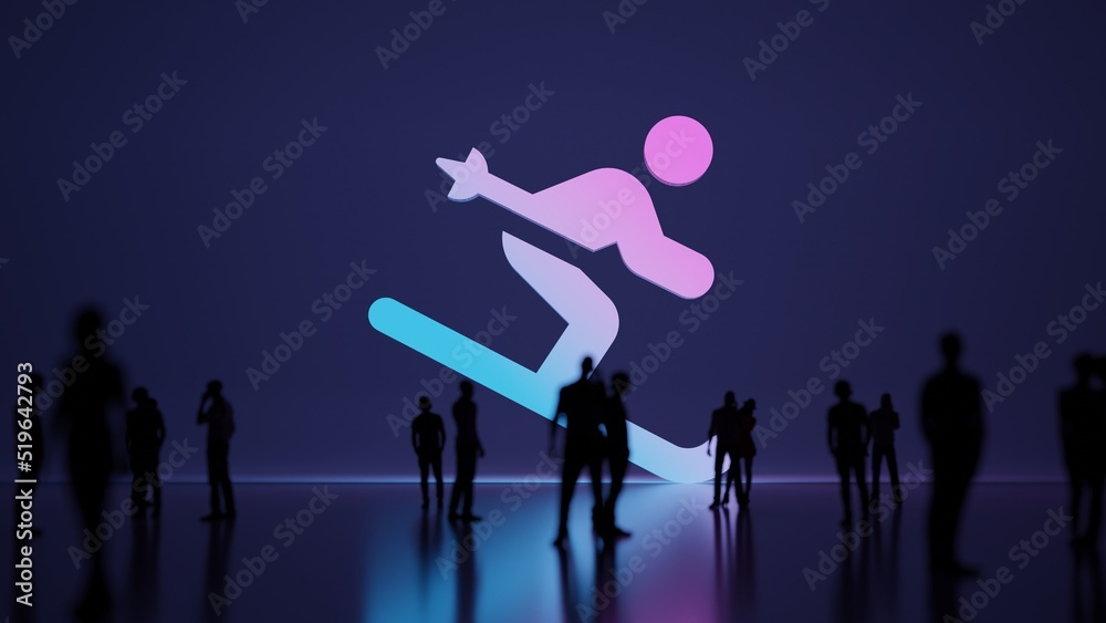 3d rendering people in front of symbol of skiing on background