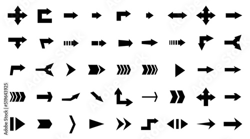 set of black 45 arrows isolated on white background