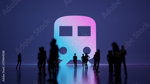 3d rendering people in front of symbol of train on background
