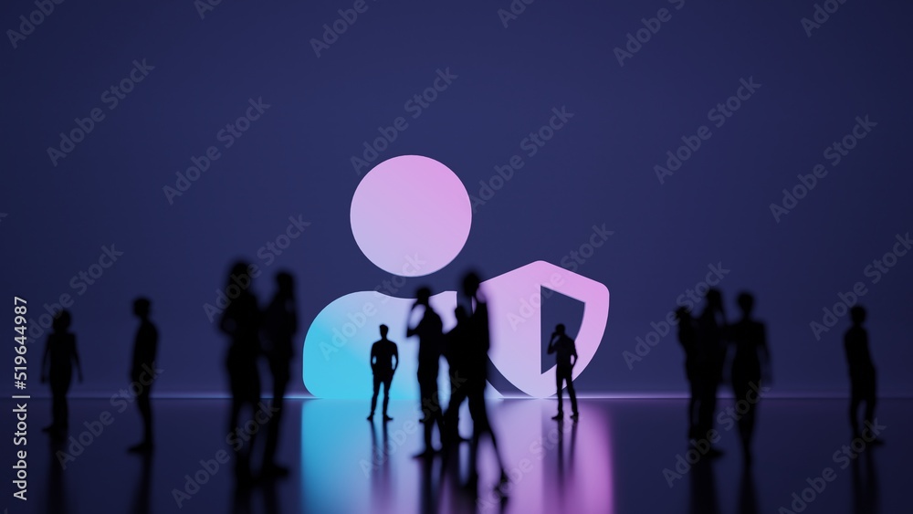 3d rendering people in front of symbol of user shield on background 3d rendering people in front of symbol of user shield on background