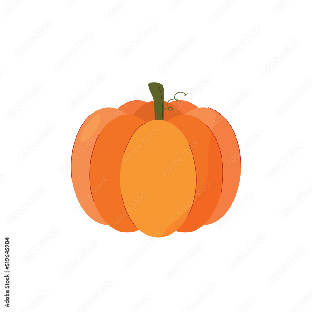 Obraz premium Autumn pumpkin isolated on white background. Flat vector design illustration