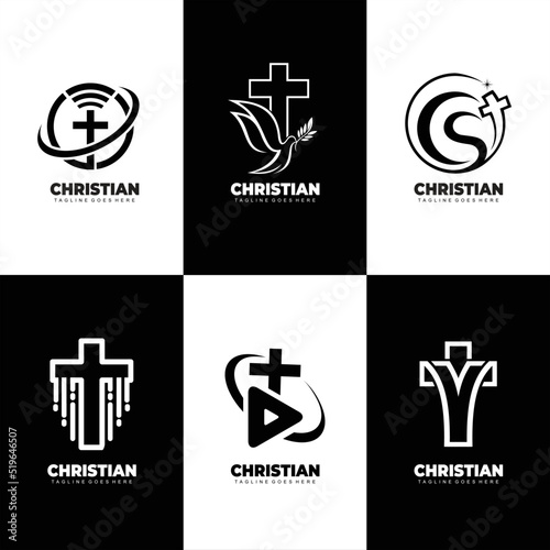 Christian cross design set vector for christian community
