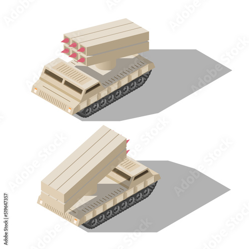 Isometric 3D Transport Rocket Launcher For War, Battle Machine Urban City Element Vector Design Satyle