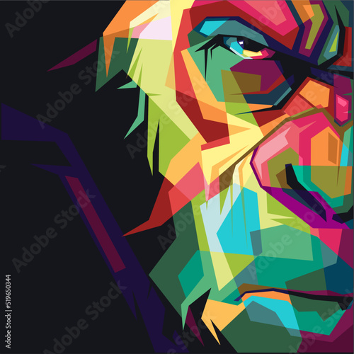 vector illustration of pop art king kong, angry face, made in wpap art style,