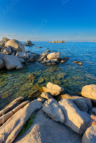 Vertical view of rocks at Palombaggia beach