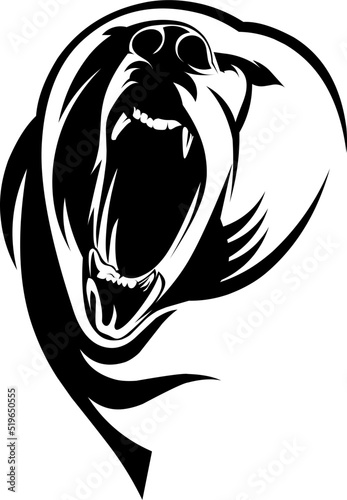 vector illustration, bear head line art, angry facial expression