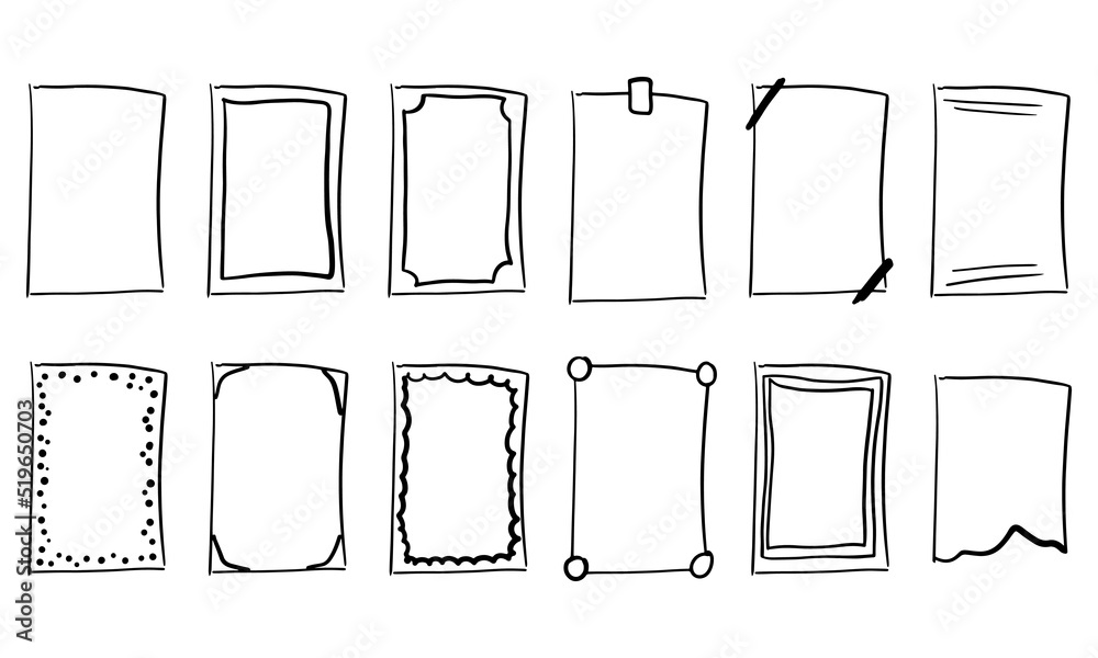 Draw frame box and hand drawn sketch border. Square handdrawn boarder brush doodle vector