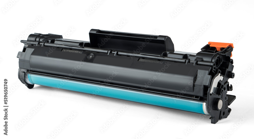 cartridge for a laser printer, a spare part for a printer on a white background cartridge for a laser printer, a spare part for a printer on a white background