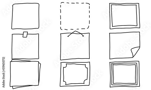 Draw frame box and hand drawn sketch border. Square handdrawn boarder brush doodle vector illustration. Outline ink scrawl and line scribble rectangle. Cute decorative design rectangular drawing set