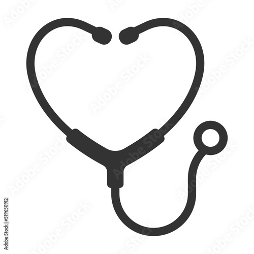 Nurse stethoscope in heart shape. Isolated vector decor on white background.