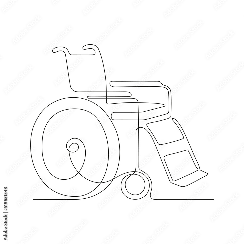 Wheelchair for disabled outline, continuous one art line drawing