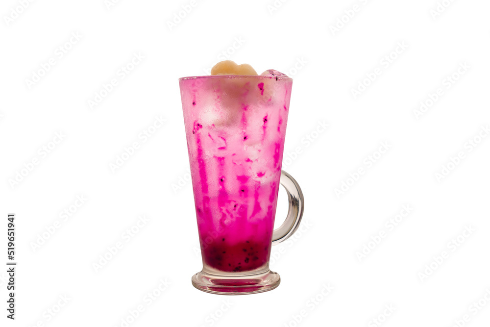 Soursop and dragonfruit drink served in a mug isolated on plain white background side view Soursop and dragonfruit drink served in a mug isolated on plain white background side view