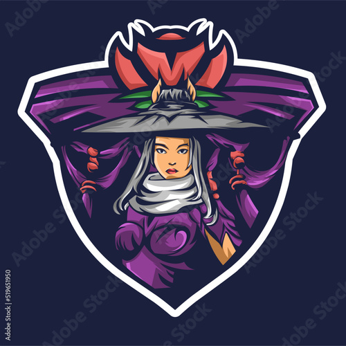 vector illustration, esport moba game character logo, assassin woman,