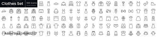 Set of outline clothes icons. Editable stroke thin line icons bundle. Vector illustration