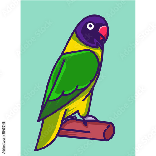 vector illustration, green lovebird, cute bird cartoon