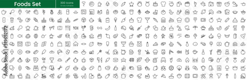 Set of outline Foods icons. Editable stroke thin line icons bundle. Vector illustration photo