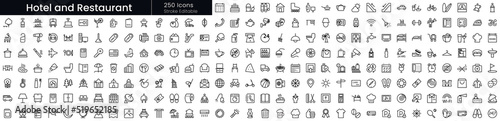 Set of outline Hotel and Restaurant icons. Editable stroke thin line icons bundle. Vector illustration
