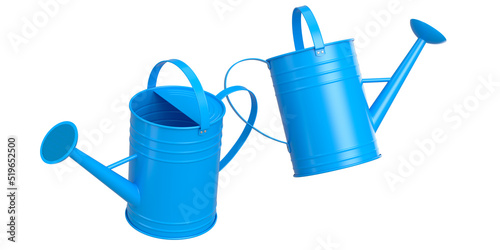 Set of watering can on white background. 3d render of gardening equipment tools
