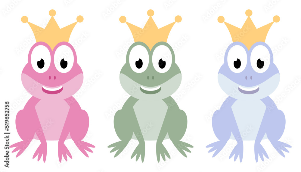 set of illustrations of frogs in the crown set of illustrations of frogs in the crown